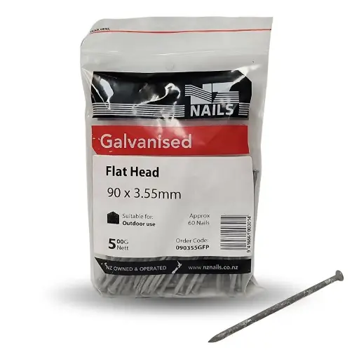 [090355GFP] NZ NAILS Flat Head Galvanised 90 x 3.55mm - 500g