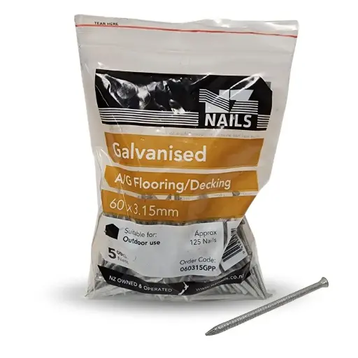 [060315GPP] NZ NAILS Flat Head Galvanised Angular Grooved Flooring / Decking 60 x 3.15mm - 500g