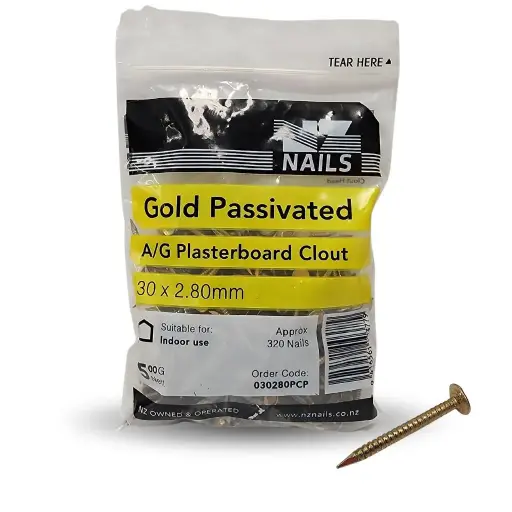 [030287PCP] NZ NAILS Gold Passivated Angular Grooved Plasterboard Clout 30 x 2.80mm - 500g