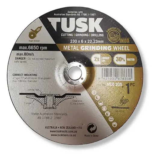 [MCO205] TUSK Metal Grinding Wheel | 230mm x 6mm x 22.23mm bore
