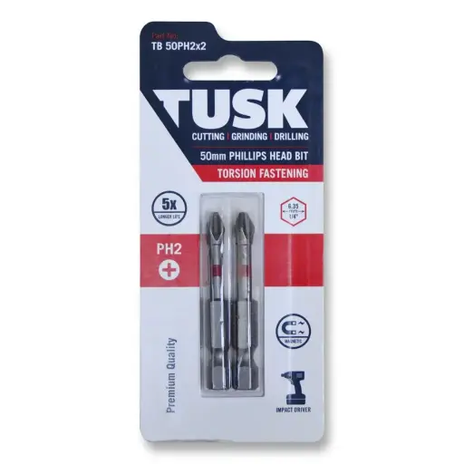 [TB50PH2X2] TUSK Torsion Bits Phillips Head 2 - 50mm (2 pack)
