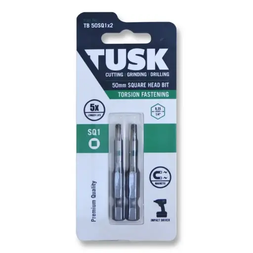 [TB50SQ1x2] TUSK Torsion Bits Square 1 - 50mm (2 pack)