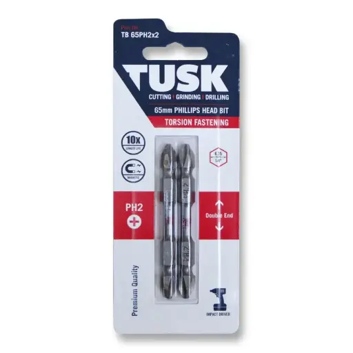 [TB65PH2x2] TUSK Torsion Bits Phillips Head 2 Double Ended - 65mm (2 pack)