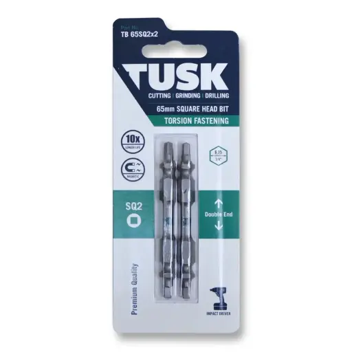 [TB65SQ2x2] TUSK Torsion Bits Square 2 Double Ended - 65mm (2 pack)