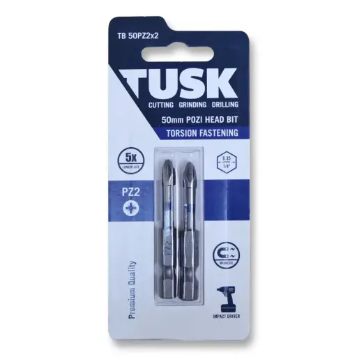 [TB50PZ2x2] TUSK Torsion Bits Pozi Head 2 - 50mm (2 pack)