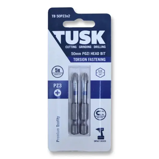 [TB50PZ3x2] TUSK Torsion Bits Pozi Head 3 - 50mm (2 pack)