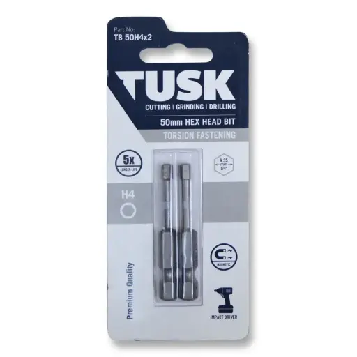 [TB50H4X2] TUSK Torsion Bits Hex Head 4 - 50mm (2 pack)