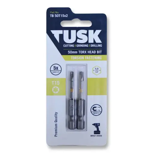 [TB50T15x2] TUSK Torsion Bits Torx Head 15 - 50mm (2 pack)