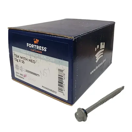 [HEN240] FORTRESS Self Drilling Tek Screw with Neo 12g x 55 Class 4 Galvanised (box of 200)