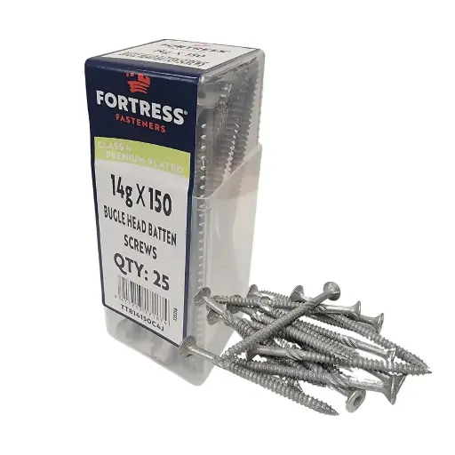 [P0070293] FORTRESS Batten Screw Bugle Head 14g x 150 Class 4 Galvanised (jar of 25)
