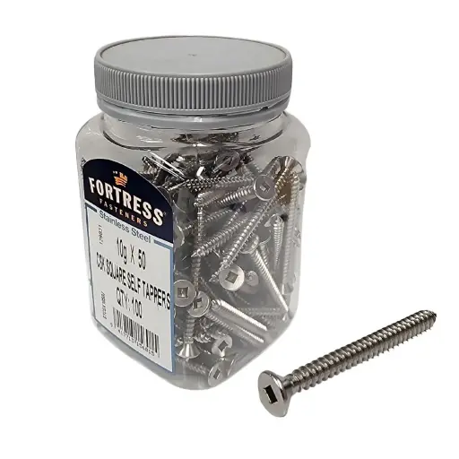 [WAI670] FORTRESS Self Tappers 10g x 50 Countersunk Square Stainless Steel (jar of 100)