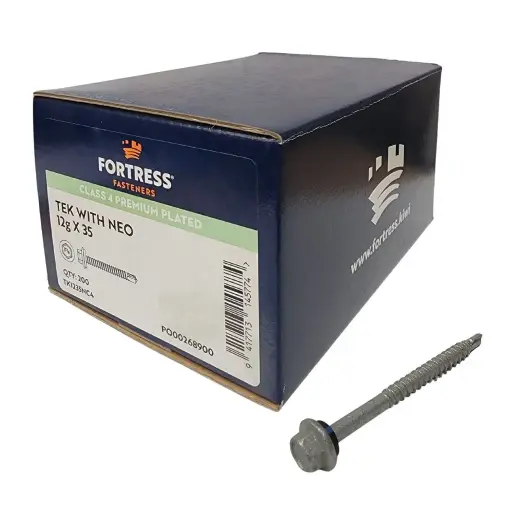 [WAI702] FORTRESS Self Drilling Tek Screw with Neo 12g x 35 Class 4 Galvanised (box of 200)