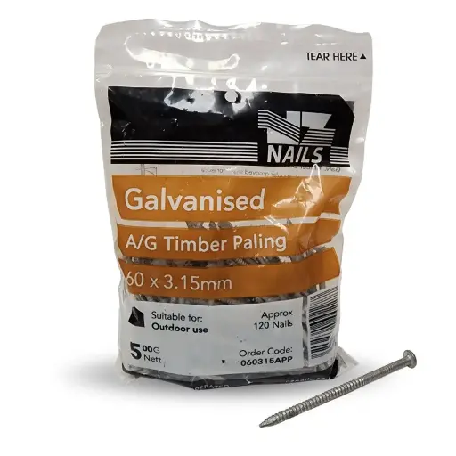 [060315APP] NZ NAILS Flat Head Galvanised Angular Grooved Timber Paling 60 x 3.15mm - 500g
