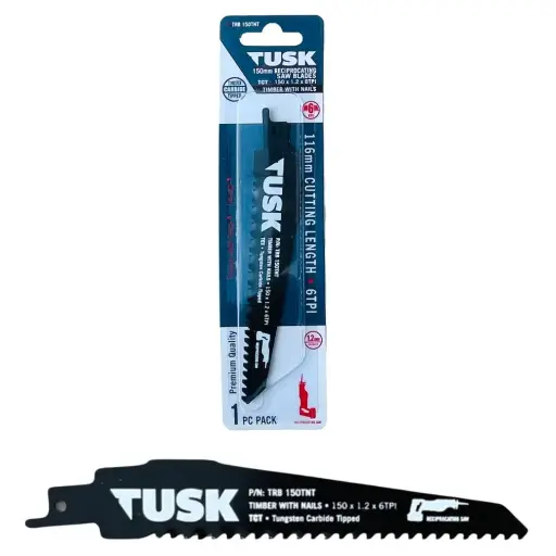 [TRB150TNT] TUSK Tungsten Carbide Tipped Reciprocating Saw blades for Timber with Nails 150mm - (1 piece pack)