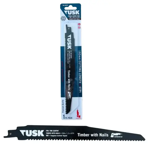 [TRB228TNT] TUSK Tungsten Carbide Tipped Reciprocating Saw blades for Timber with Nails 228mm - (1 piece pack)