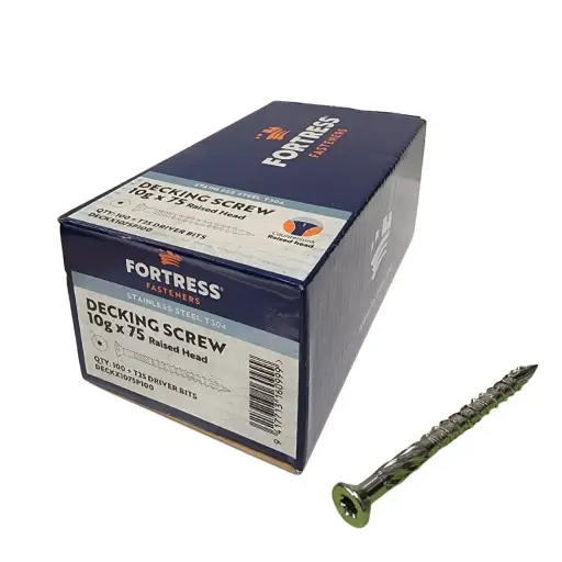 [P0107950] FORTRESS Decking Screw 10g x 75 Countersunk Raised Head Stainless Steel (box of 100)