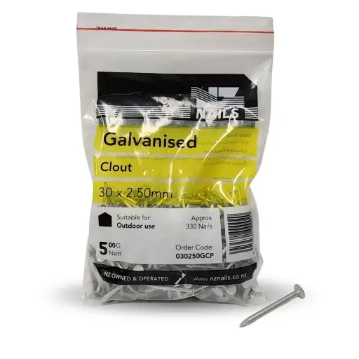 [030250GCP] NZ NAILS Clout Galvanised 30 x 2.50mm - 500g