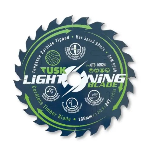 [CTB16524] TUSK Tungsten Carbide Cordless Timber Lightning Blade 165mm x 24 teeth x 20/16 bore