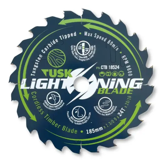 [CTB18524] TUSK Tungsten Carbide Cordless Timber Lightning Blade 185mm x 24 teeth x 20/16 bore